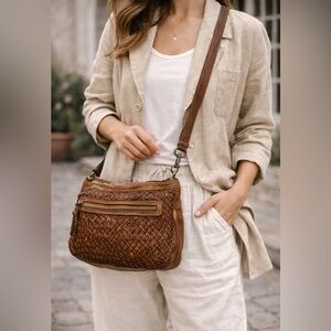 Langellotti Woven Leather Crossbody Bag Brown Italian Leather Boho Slouchy